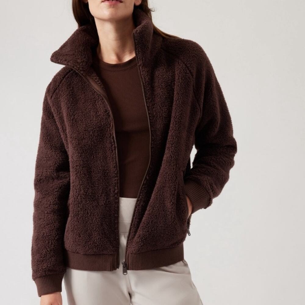 Athleta Plus Size Brown Teddy Fleece Zip Jacket Size 2XL (A)
